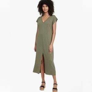 Universal Thread Cotton Short Sleeve T-Shirt Midi Dress with Front Slit Green S